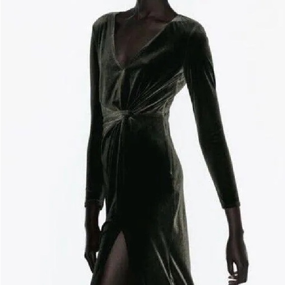 Zara Long sleeved Deep V neck Long Dress with High thigh slit Women’s Small - Picture 2 of 7
